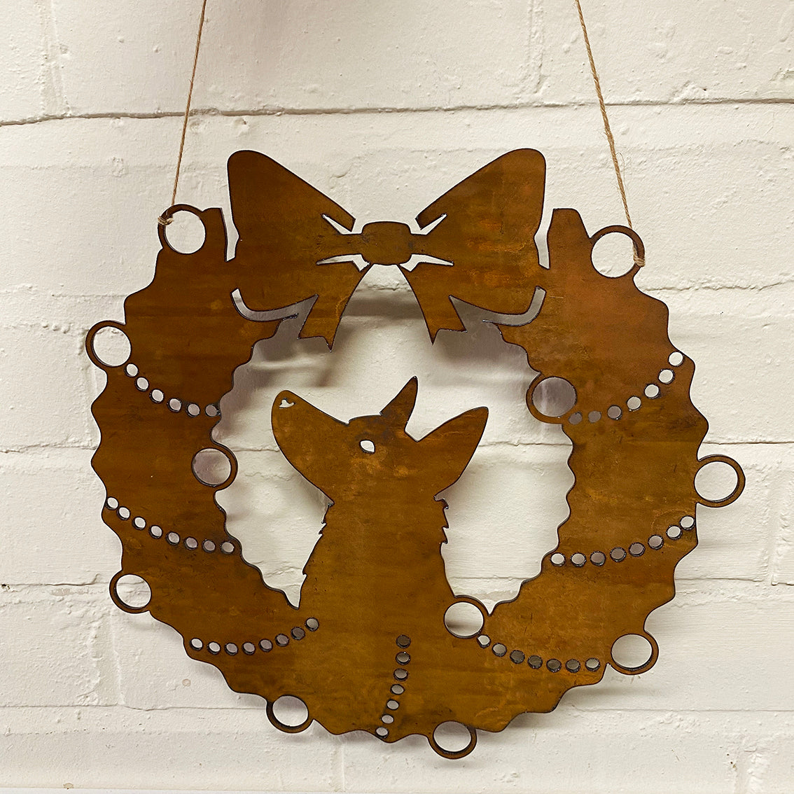 German Shepherd Festive Wreath - Rustic Festive Decoration - Solid Steel