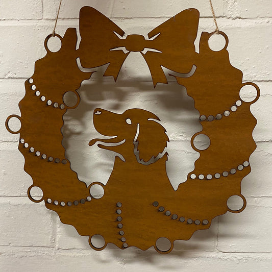 Golden Retriever Festive Wreath - Rustic Festive Decoration - Solid Steel