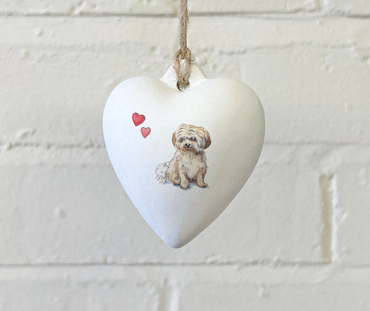 Havanese Fawn Ceramic Heart Bauble