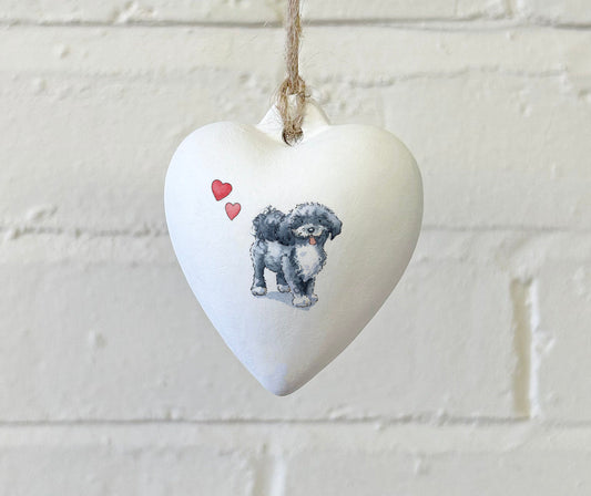 Havanese Grey Ceramic Heart Bauble