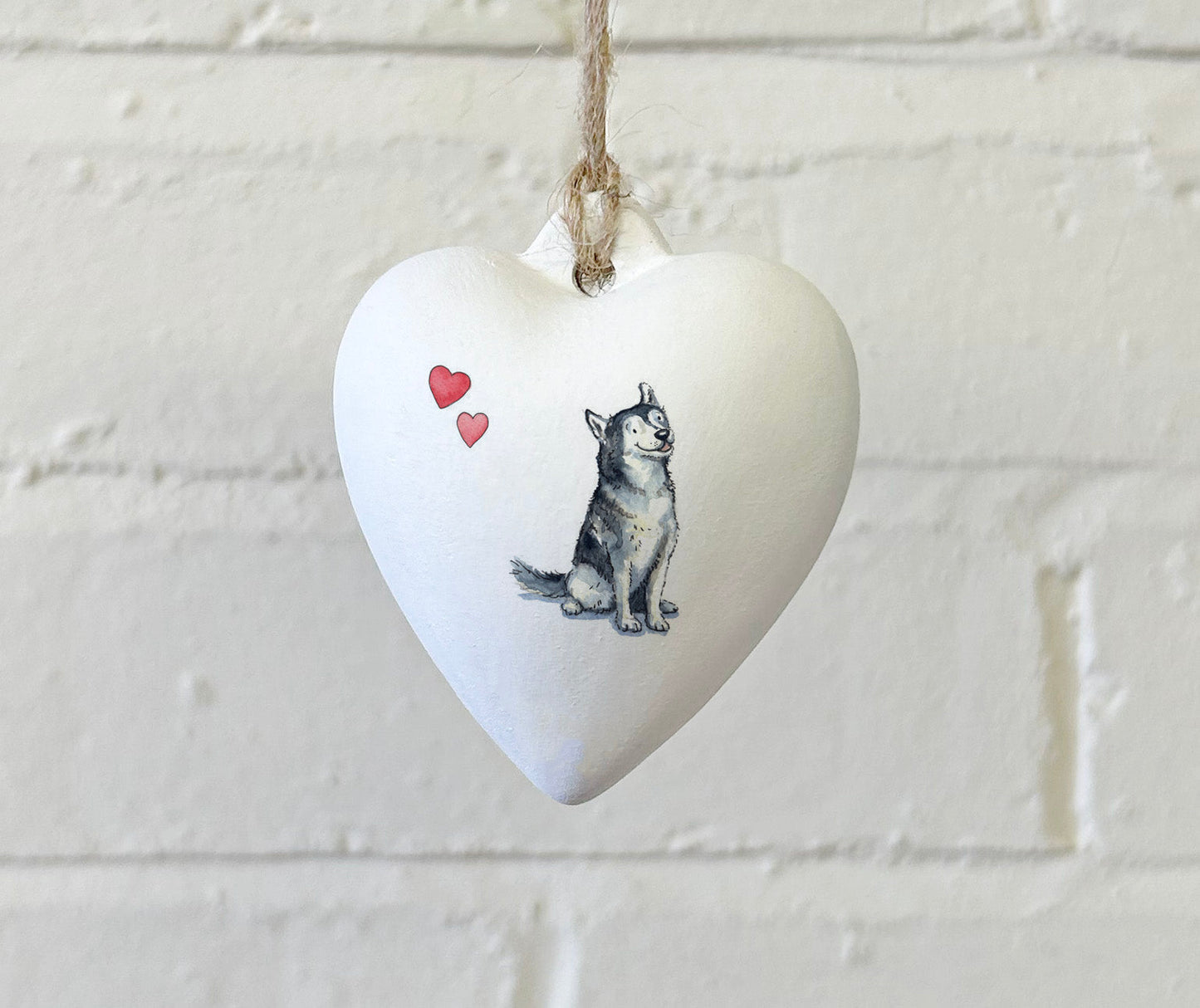 Husky Ceramic Heart Bauble