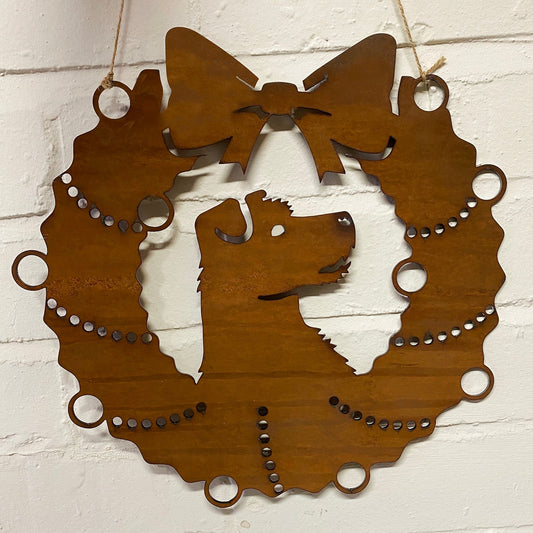 Jack Russell Festive Wreath - Rustic Festive Decoration - Solid Steel