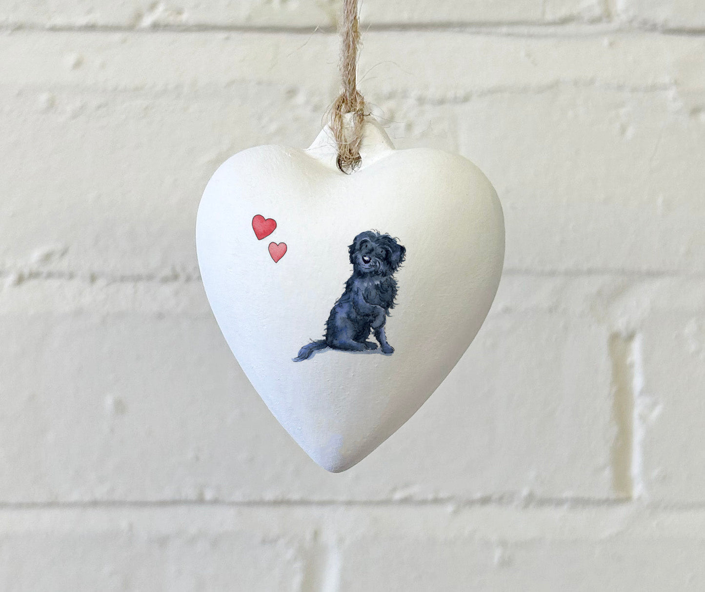 Labradoodle Black Ceramic Heart Bauble