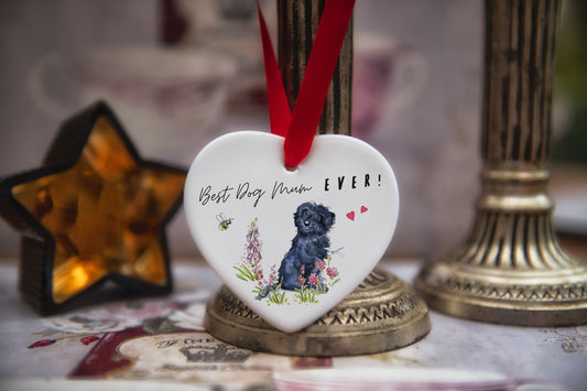 Best Dog Mum Labradoodle Black Ceramic Heart