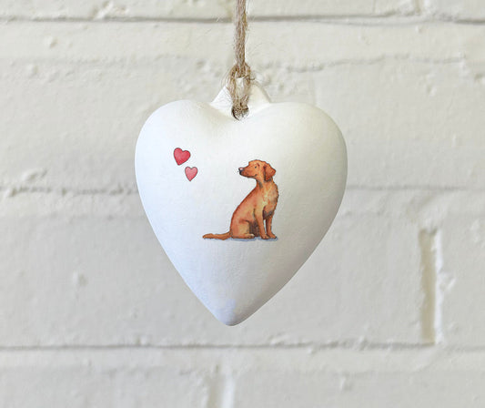 Labrador Fox Red Ceramic Heart Bauble