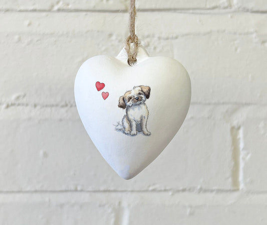 Lhasa Apso Ceramic Heart Bauble