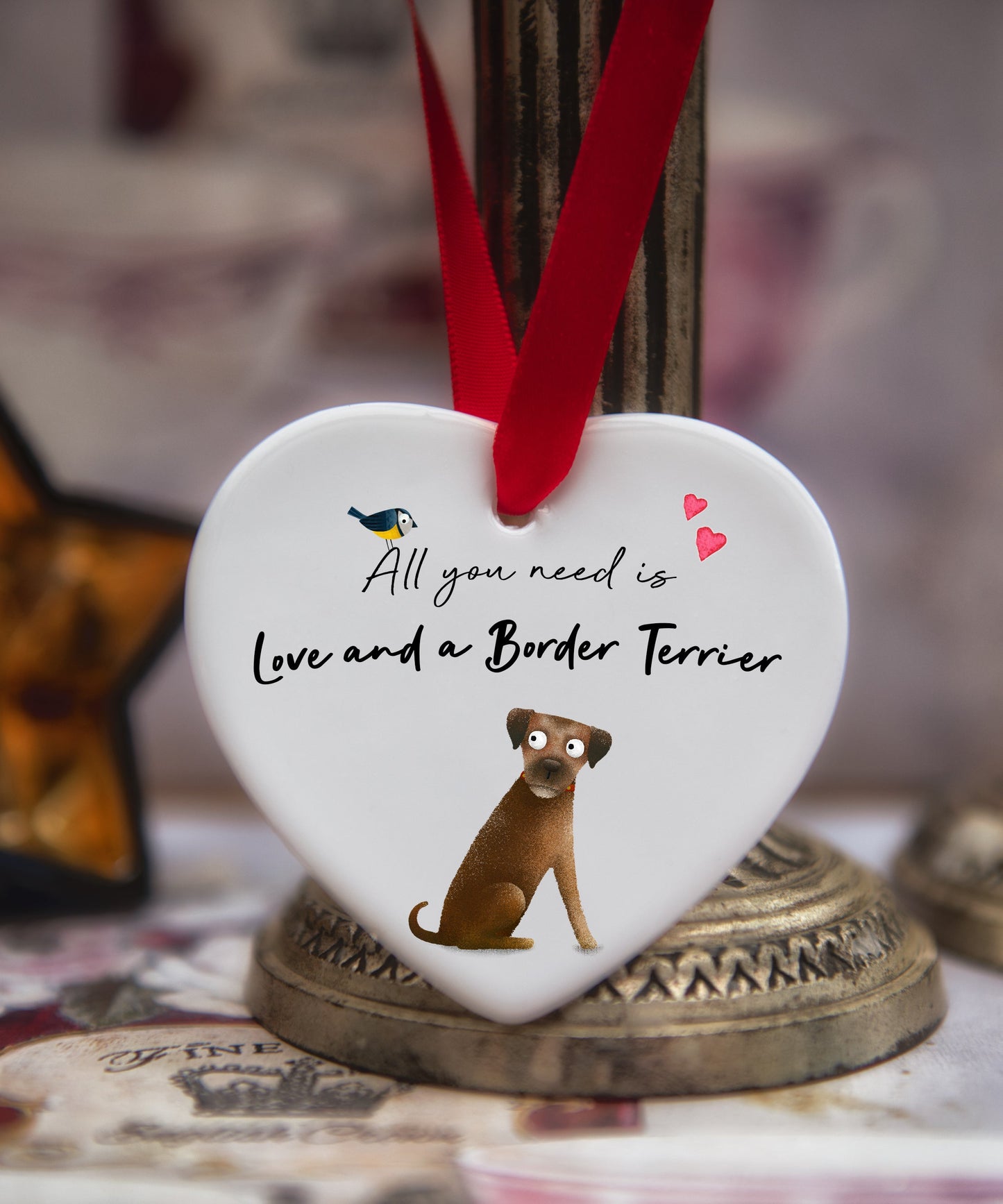 Love and a Border Terrier Art Ceramic Heart