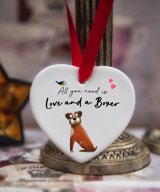 Love and a Boxer Art Ceramic Heart