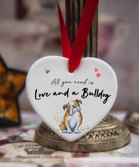 Love and a Bulldog Ceramic Heart