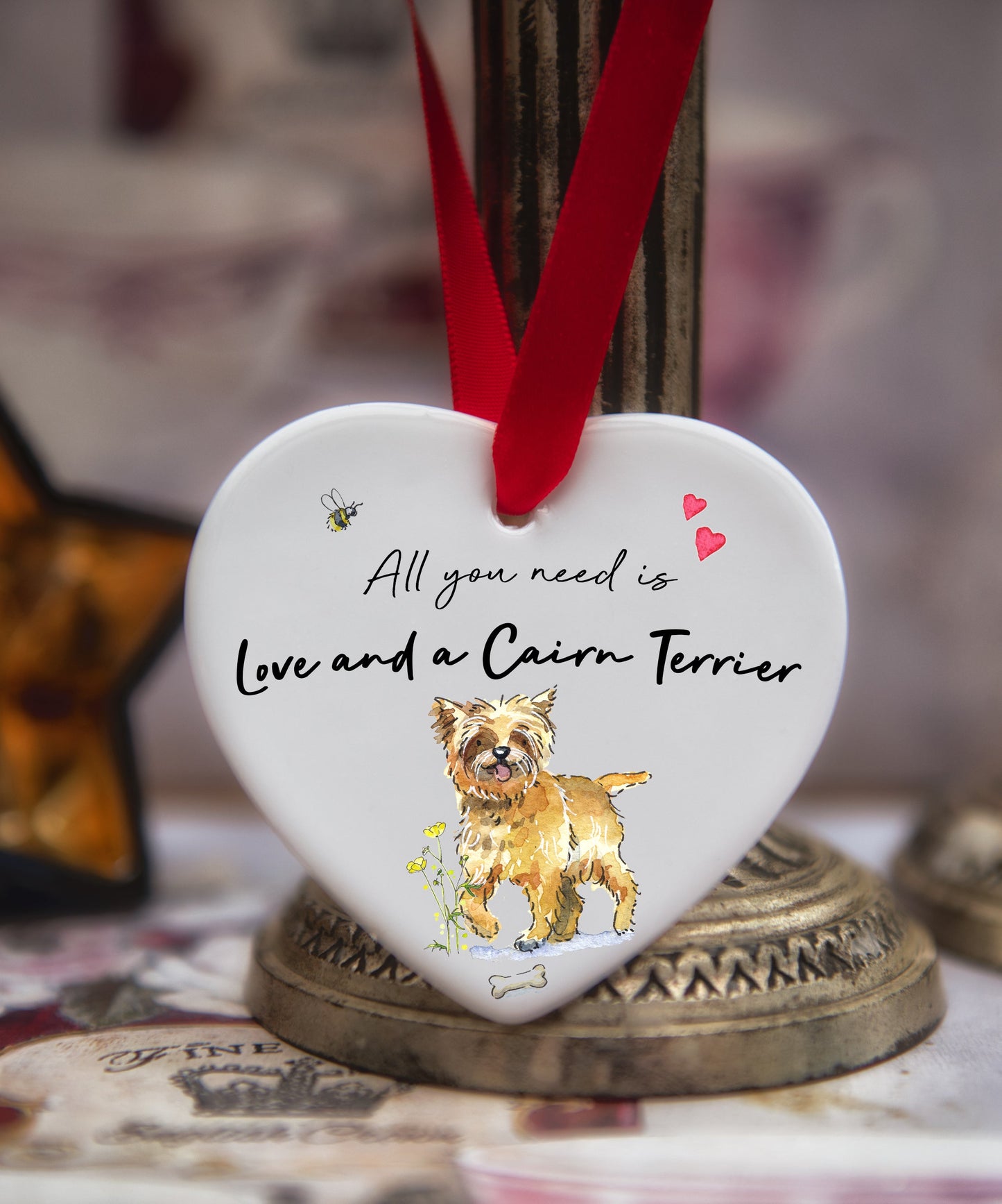 Love and a Cairn Terrier Tan Ceramic Heart