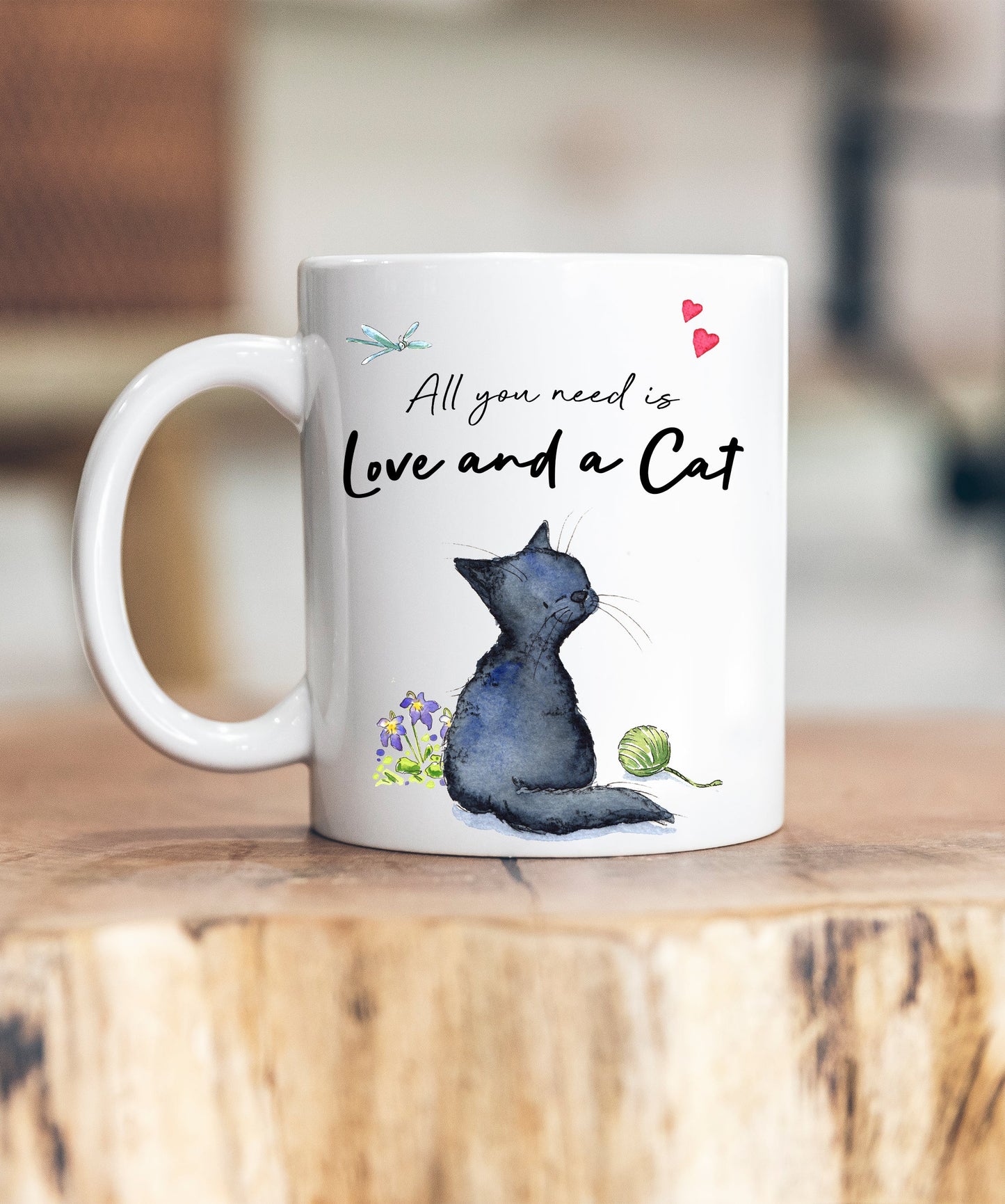 Love and a Cat Black Ceramic Mug
