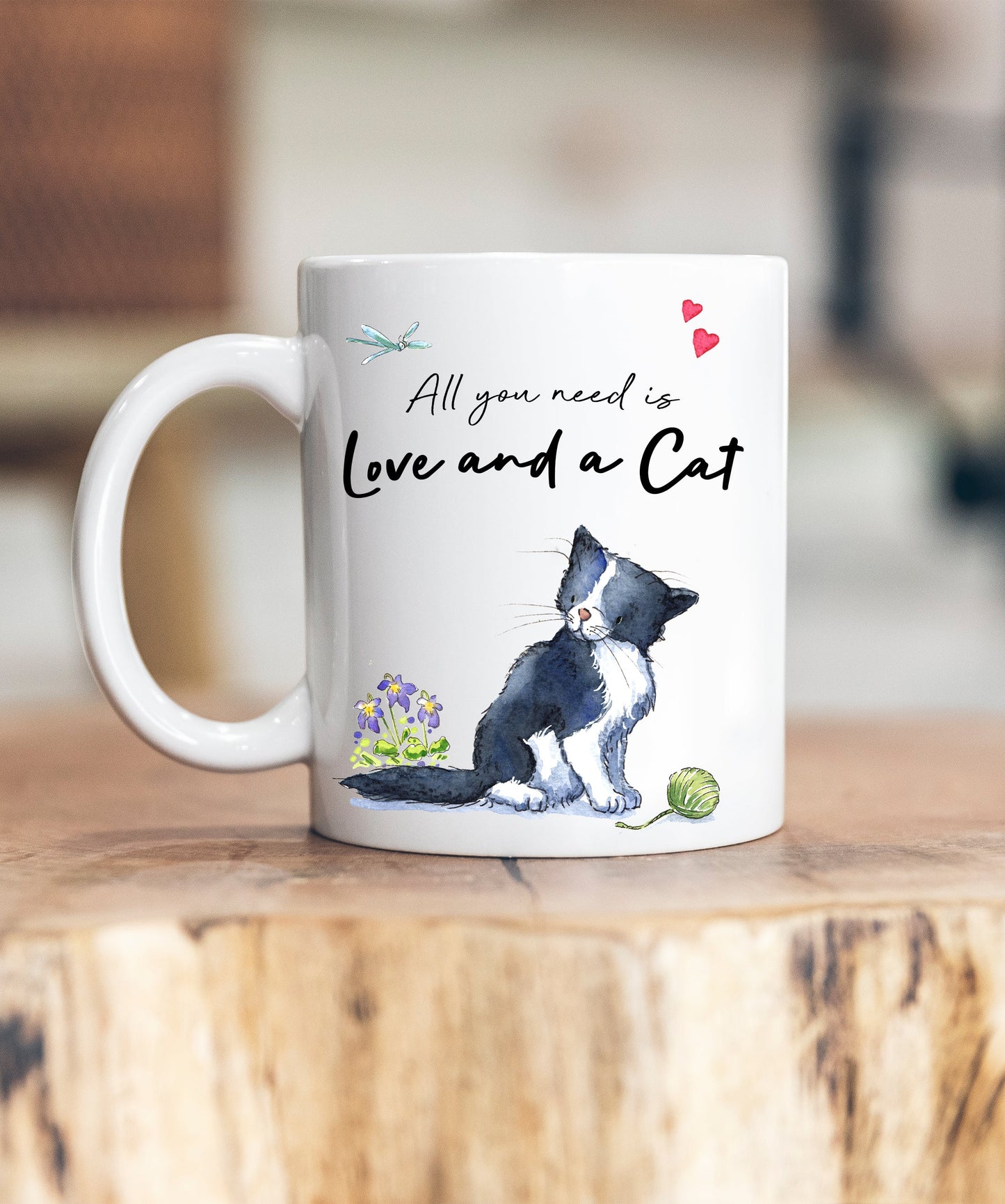 Love and a Cat Black & White Ceramic Mug