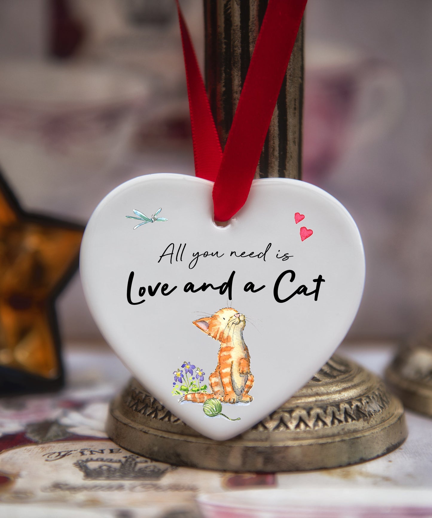 Love and a Cat Ginger Ceramic Heart
