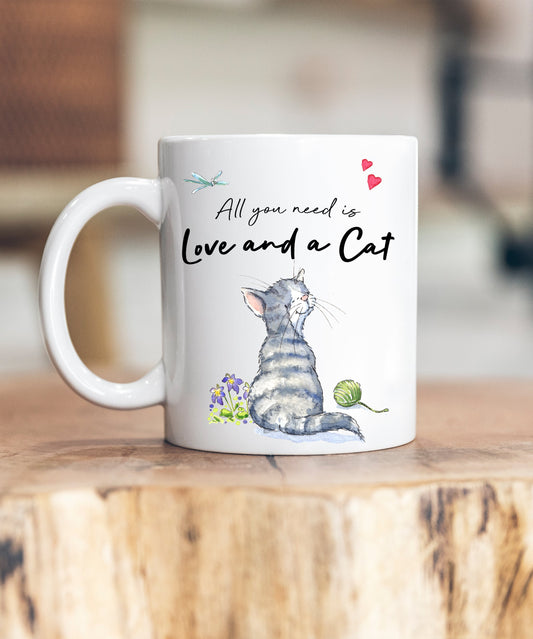 Love and a Cat Grey & White Ceramic Mug