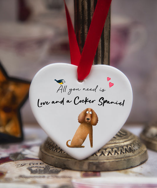 Love and a Cocker Tan Art Ceramic Heart