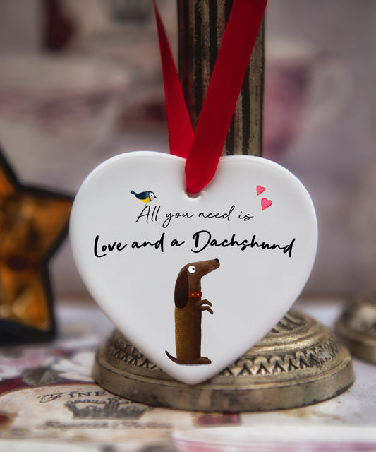 Love and a Dachshund Art Ceramic Heart