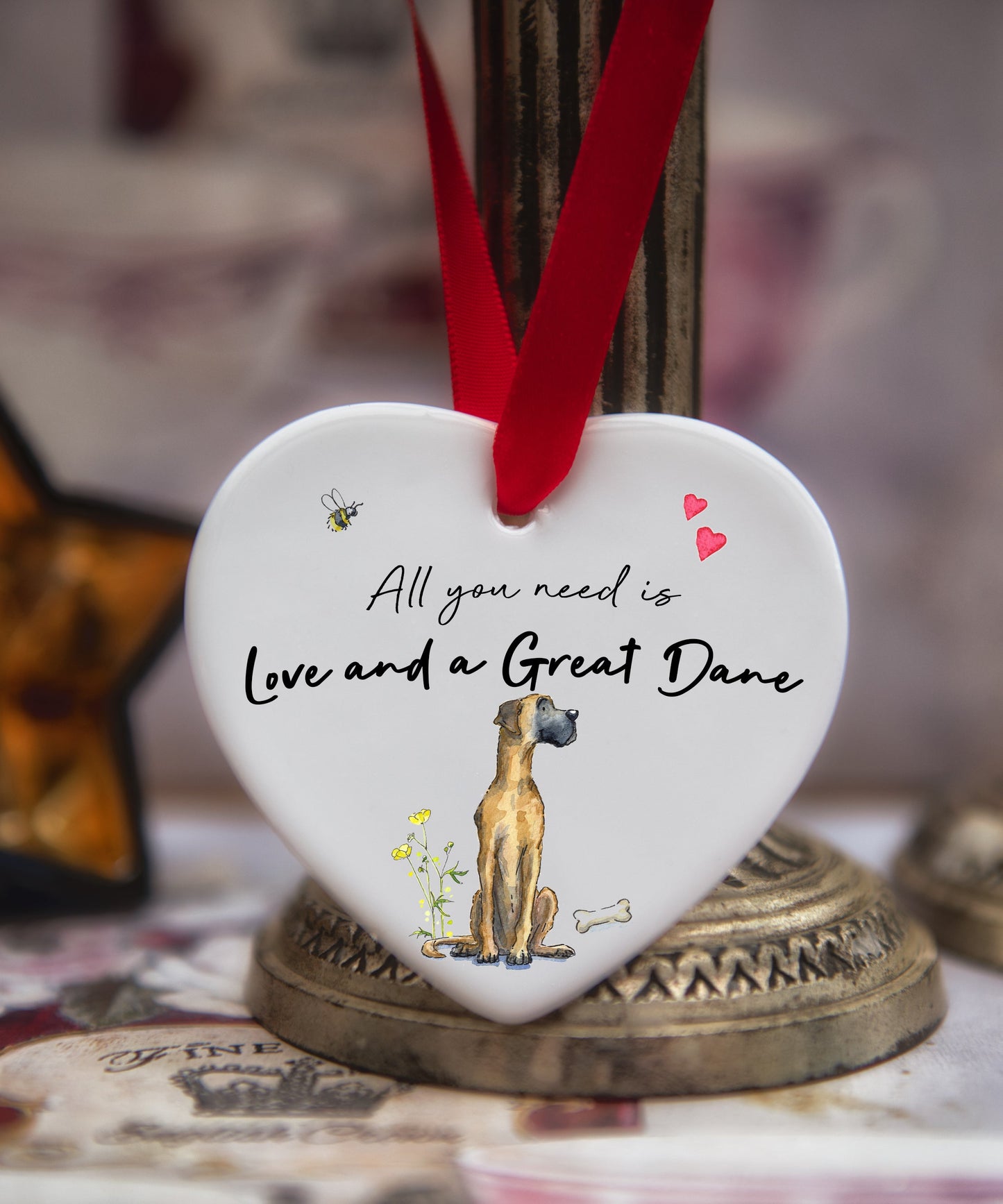 Love and a Great Dane Ceramic Heart