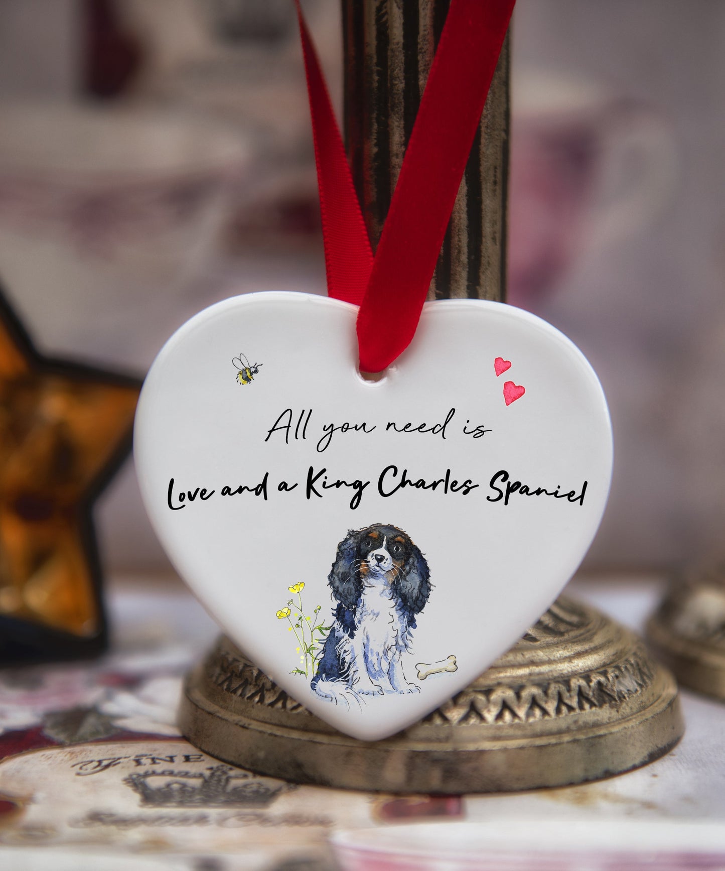 Love and a King Charles Spaniel Ceramic Heart