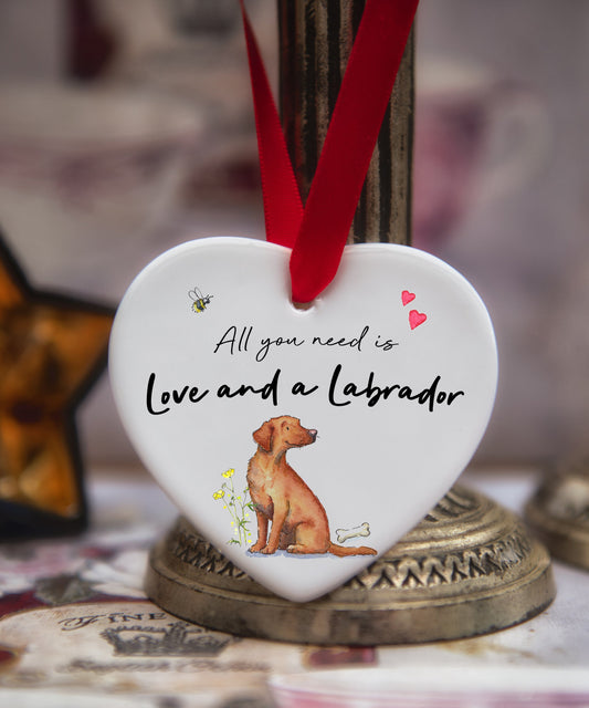 Love and a Labrador Fox Red Ceramic Heart