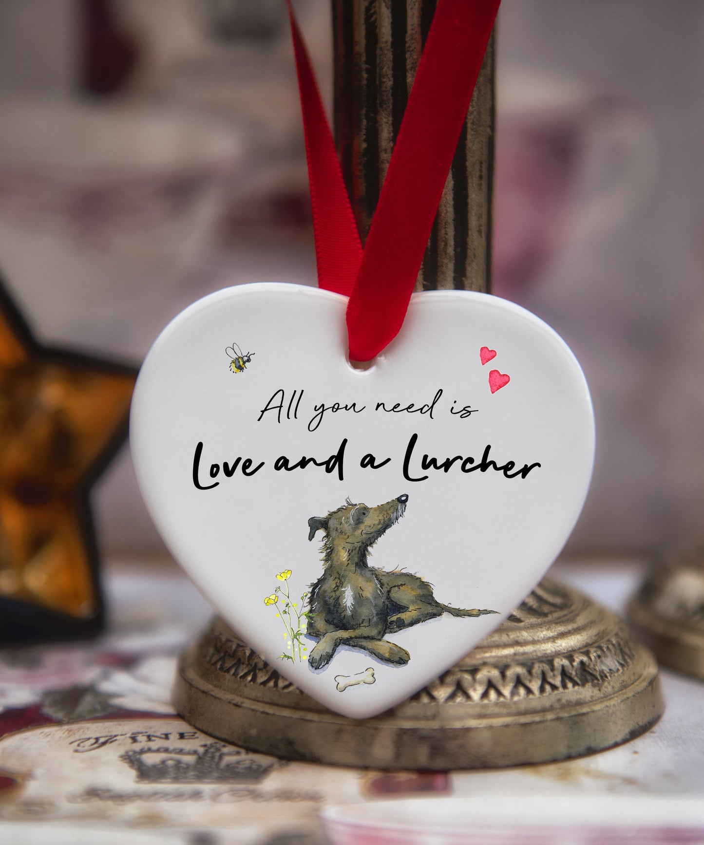 Love and a Lurcher Ceramic Heart