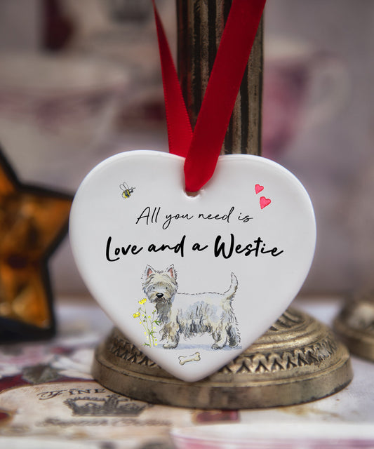 Love and a Westie Ceramic Heart