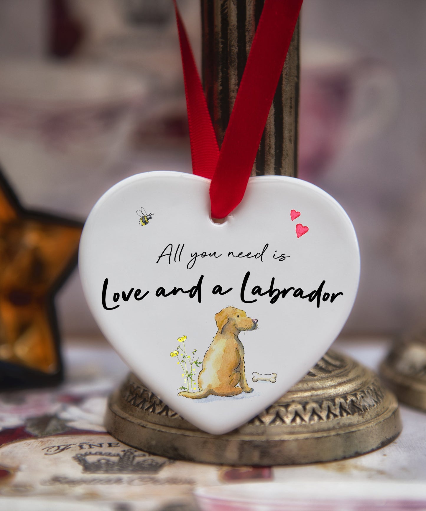 Love and a Labrador Yellow Ceramic Heart