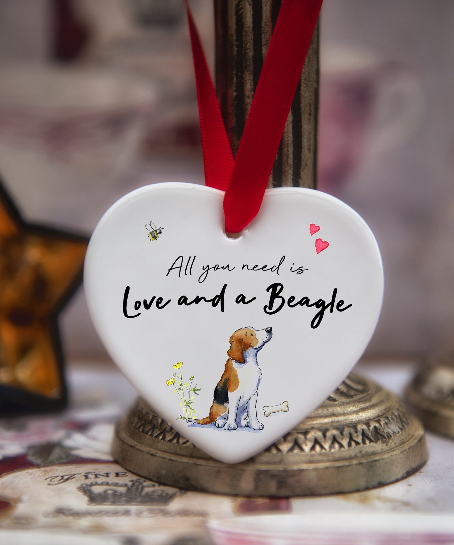 Love and a Beagle Ceramic Heart