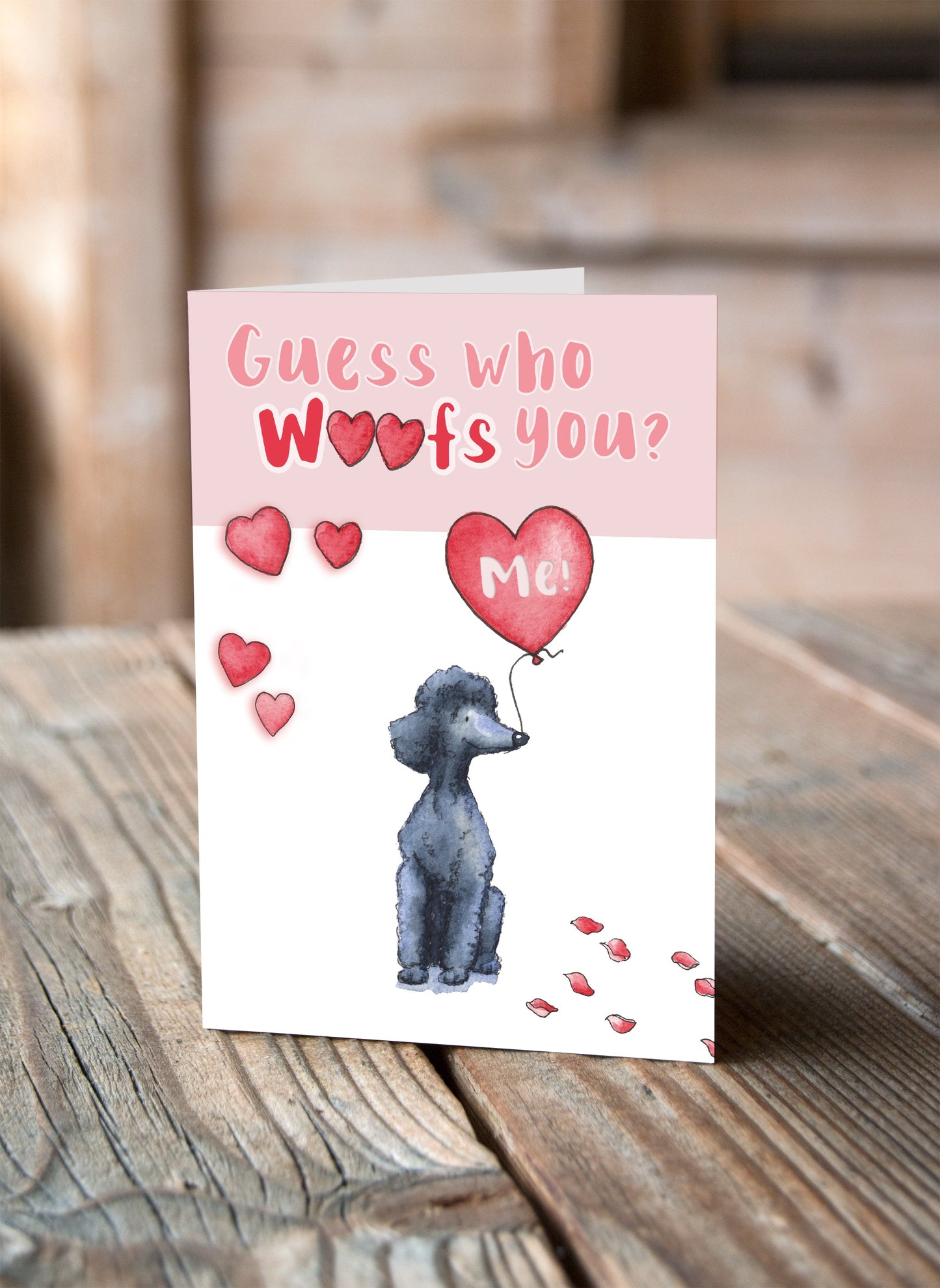 Poodle Black Valentine's Card