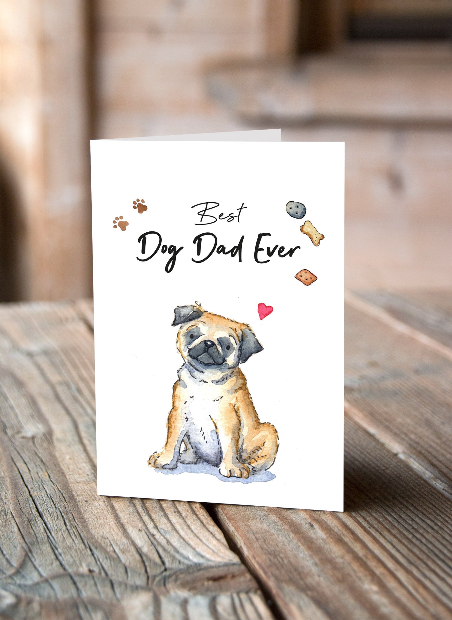Best Dog Dad Pug Greeting Card