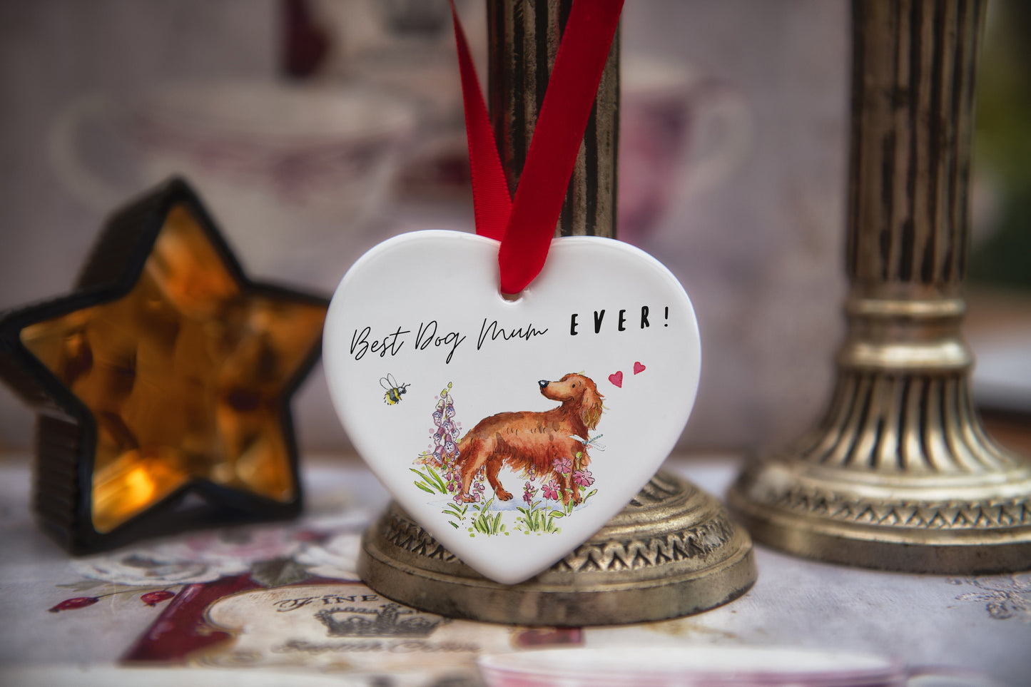 Best Dog Mum Red Setter Ceramic Heart