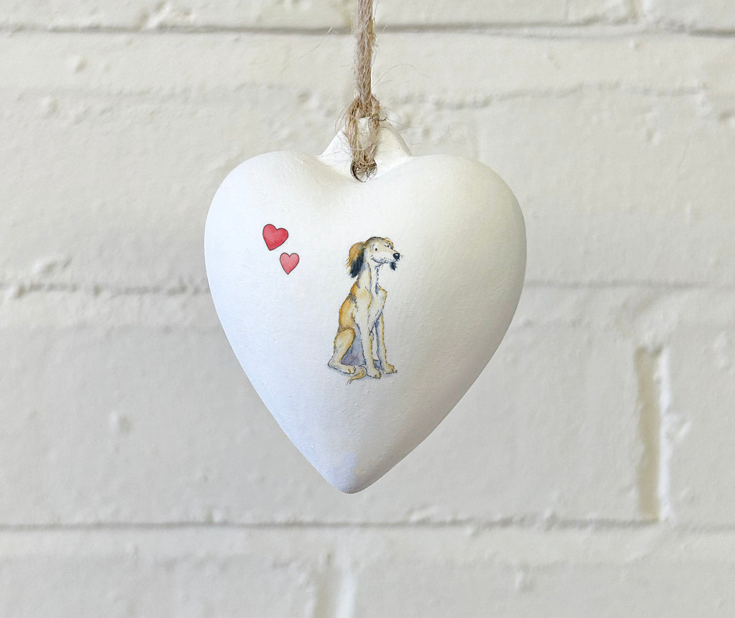 Saluki Ceramic Heart Bauble