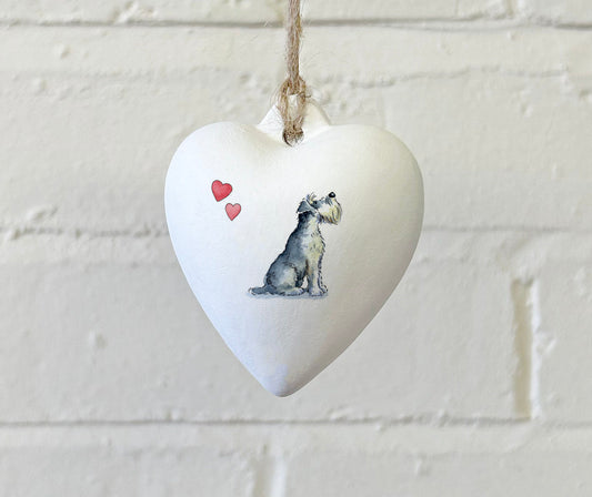 Schnauzer Ceramic Heart Bauble