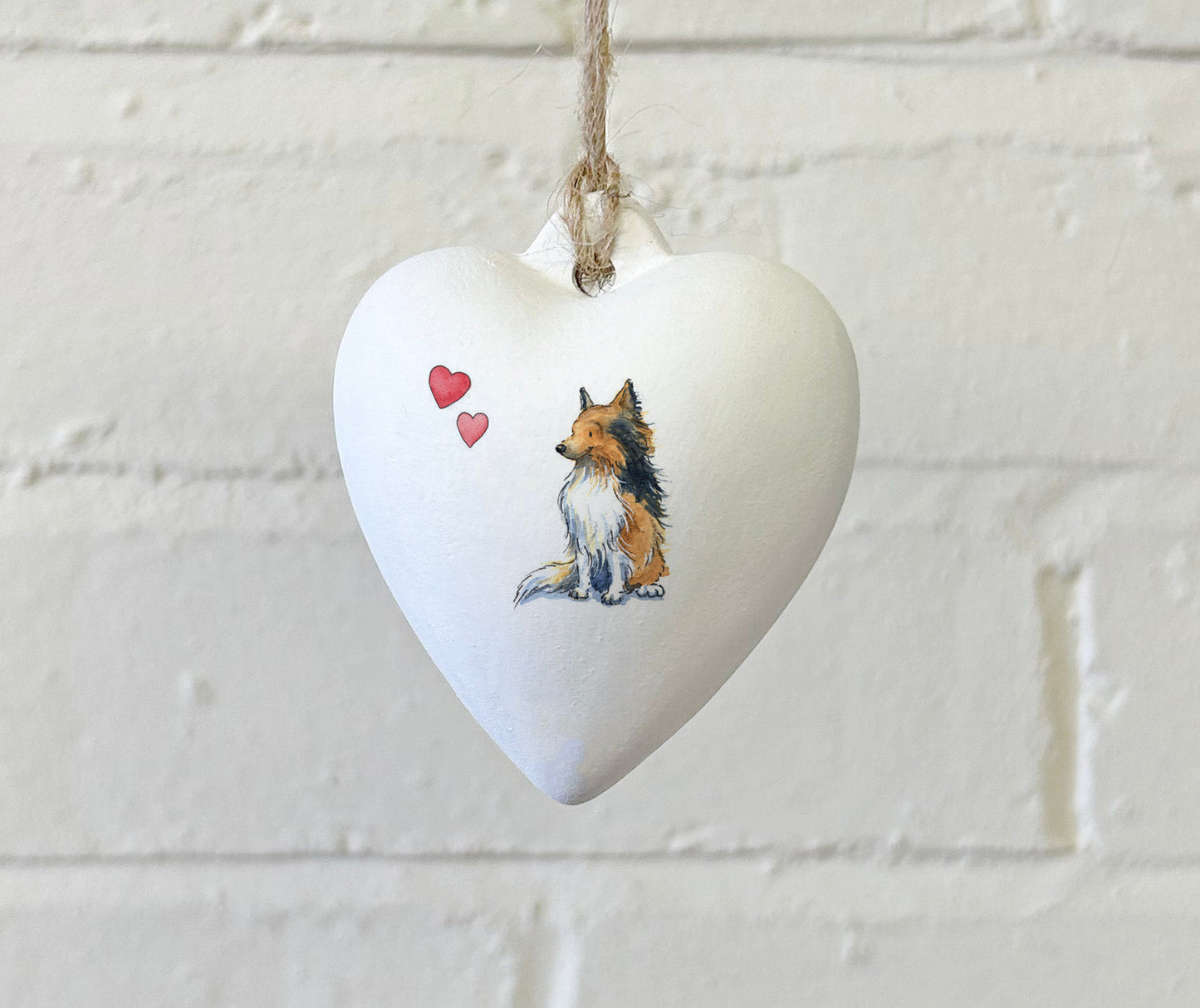 Sheltie Ceramic Heart Bauble