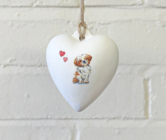 Shih Tzu Ceramic Heart Bauble