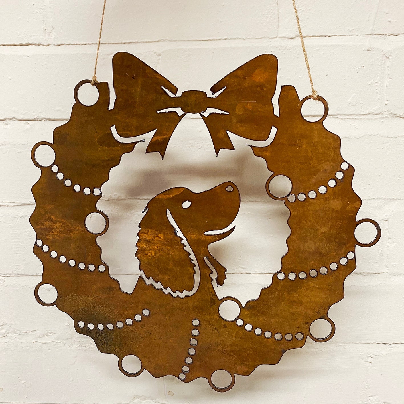 Springer Spaniel Festive Wreath - Rustic Festive Decoration - Solid Steel