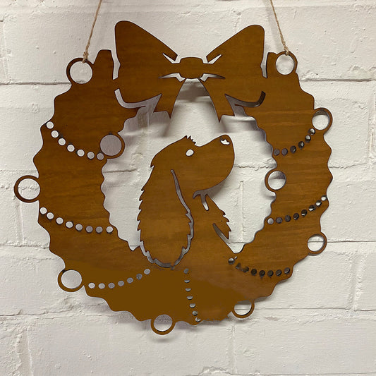 Cocker Spaniel Festive Wreath - Rustic Festive Decoration - Solid Steel