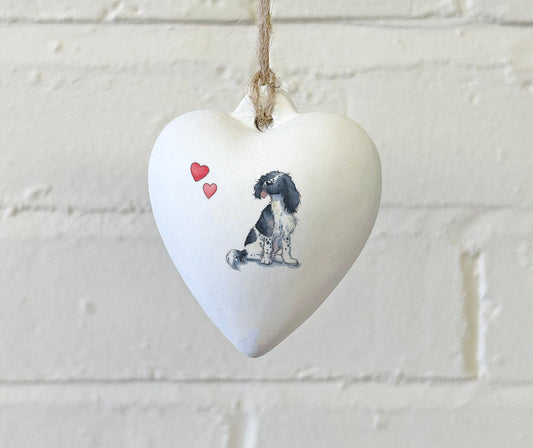 Springer Spaniel Black & White Ceramic Heart Bauble