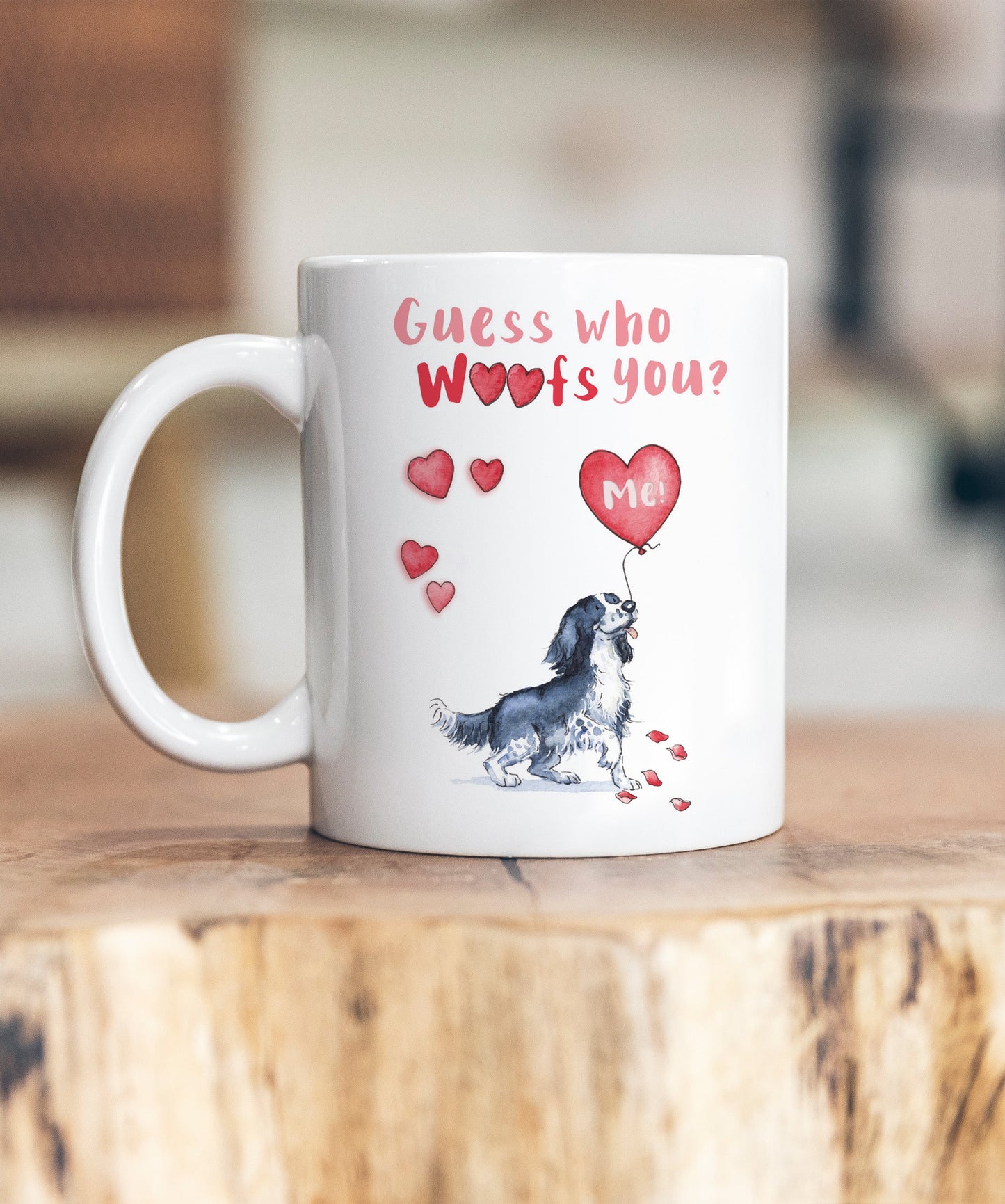 Sprocker Black & White Guess Who Woofs You Ceramic Mug