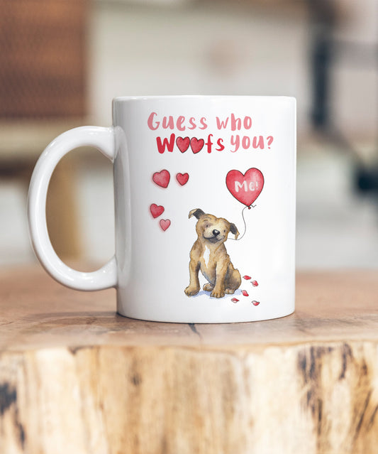 Staffie Brown Guess Who Woofs You Ceramic Mug