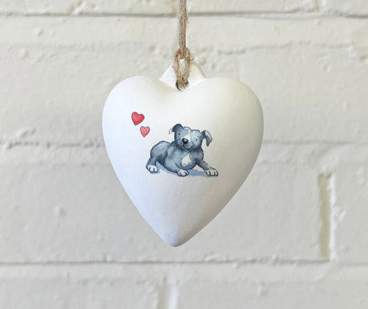 Staffie Grey Ceramic Heart Bauble