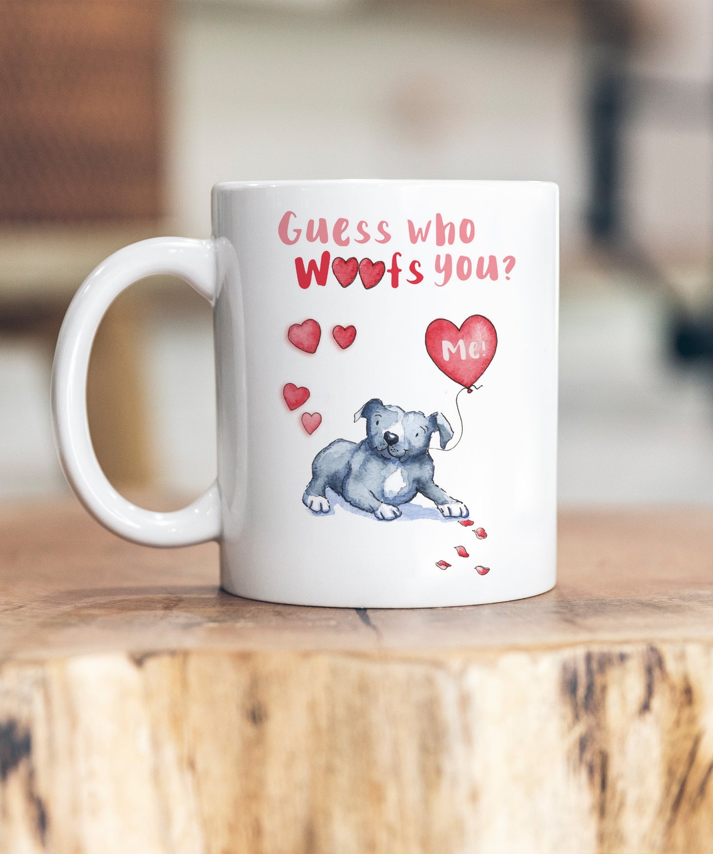 Staffie Grey Guess Who Woofs You Ceramic Mug