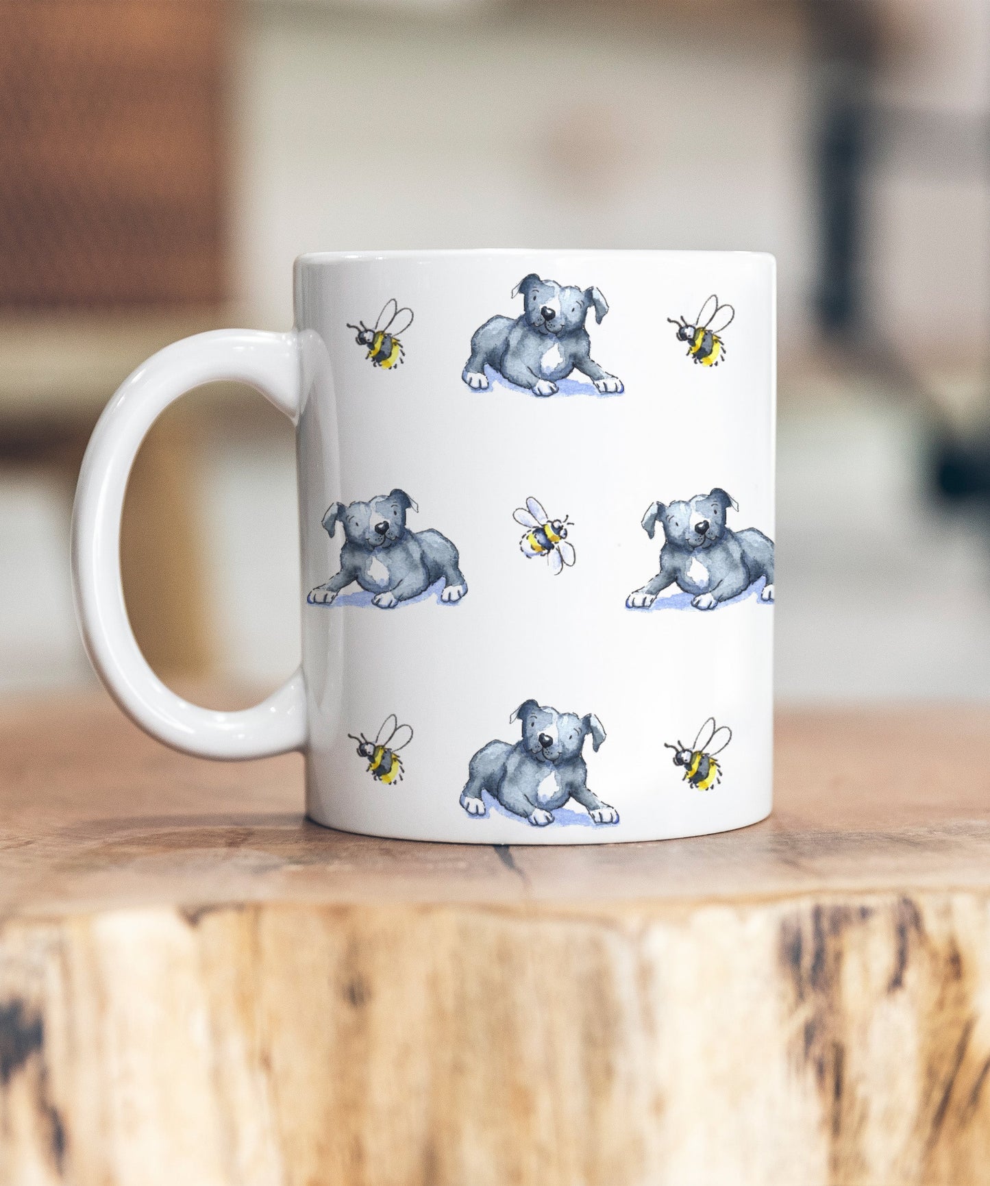 Staffie Grey and Bee Ceramic Mug