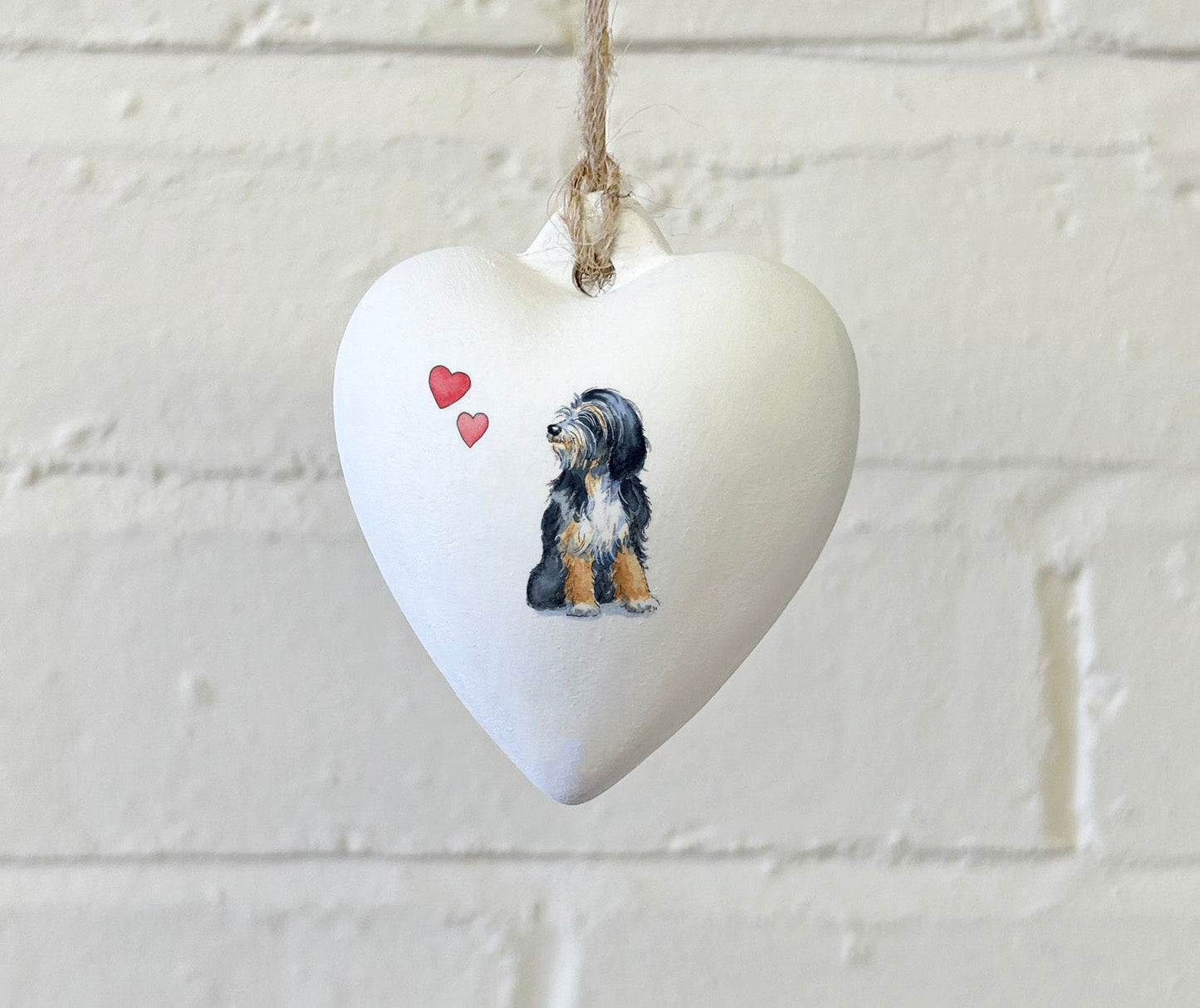 Tibetan Terrier Ceramic Heart Bauble