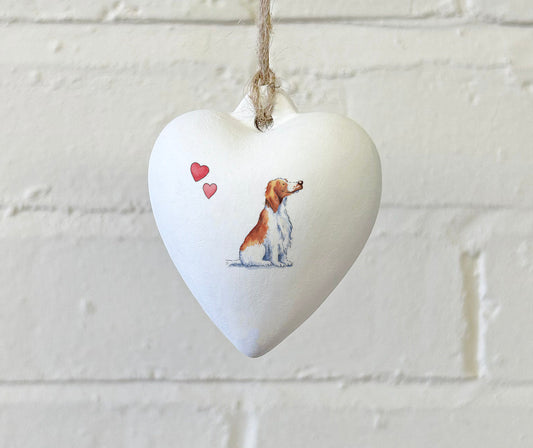 Welsh Springer Ceramic Heart Bauble