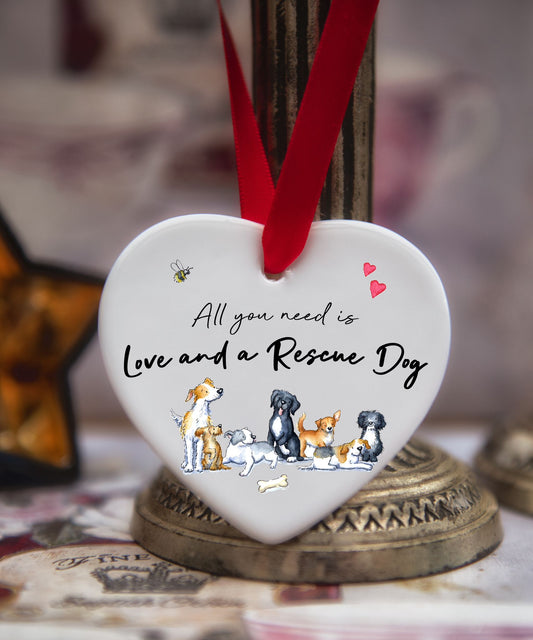 Love and a Rescue Dog Ceramic Heart