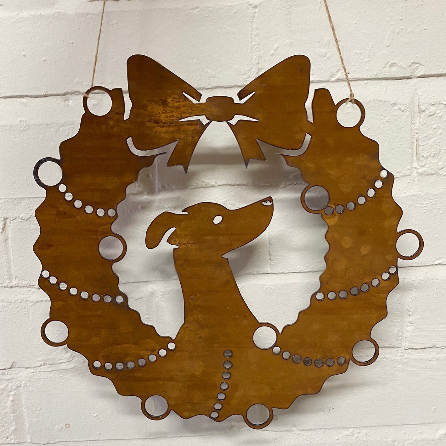 Greyhound Festive Wreath - Rustic Festive Decoration - Solid Steel