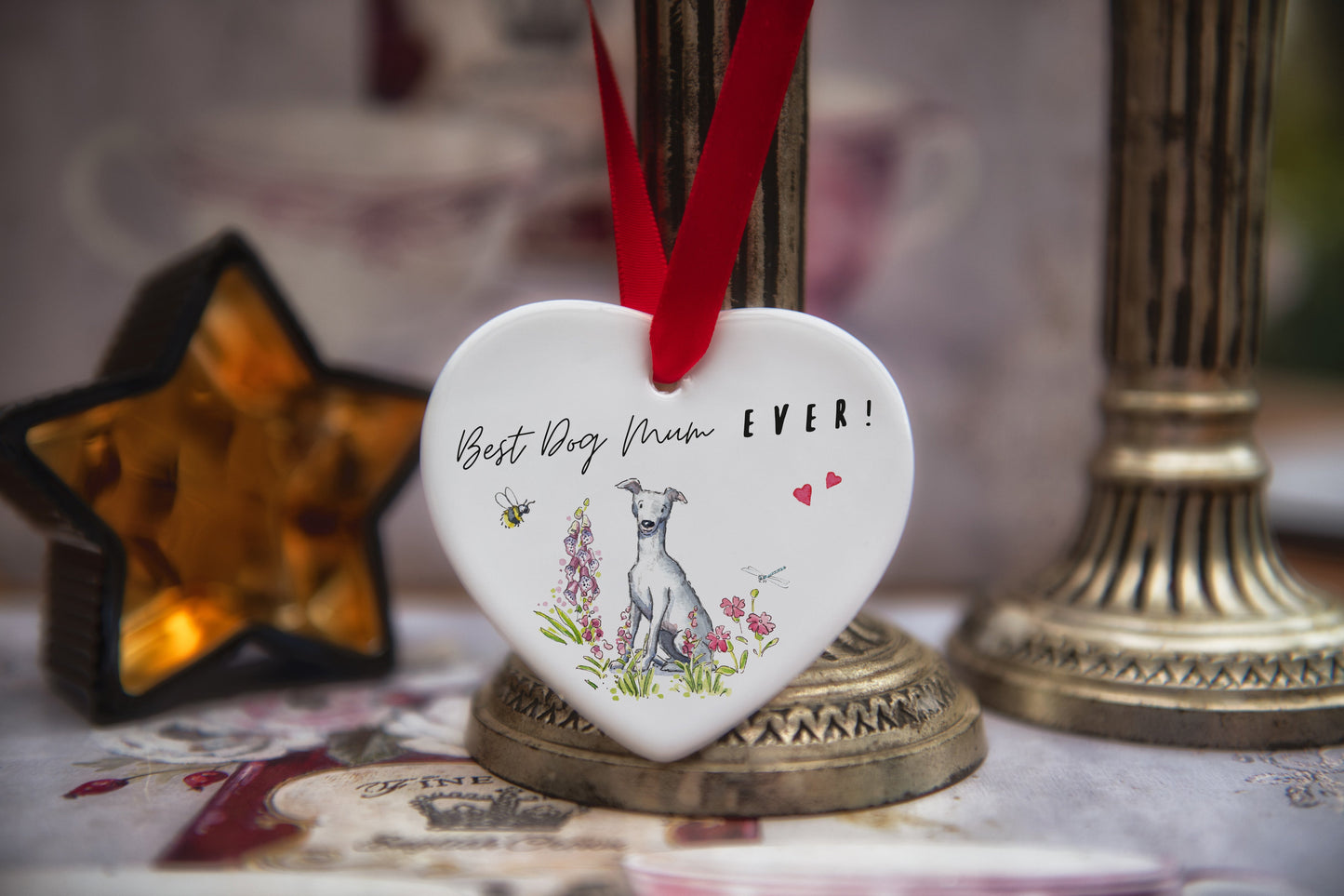 Best Dog Mum Whippet Ceramic Heart