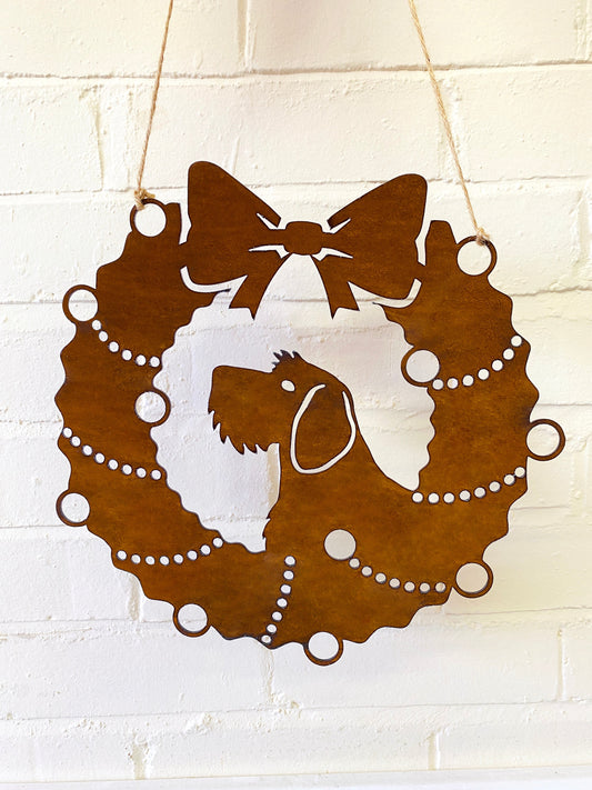 Wirehaired Dachshund Festive Wreath - Rustic Festive Decoration - Solid Steel