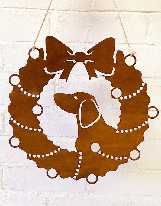 Smooth Haired Dachshund Festive Wreath - Rustic Festive Decoration - Solid Steel